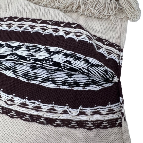 Moda Intl Wool Blend Fair Isle Poncho Shawl Wrap Fringes Size S Beige Black Boho - Picture 13 of 15